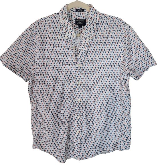 Abercrombie & Fitch Mens L White Geometric Print Button Down Muscle Fit Shirt - Picture 1 of 7